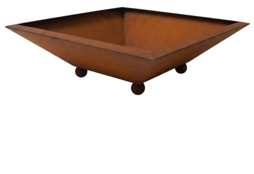 Der-Porzellan-Laden Rostdeko Schale aus Metall, eckig-konische Edelrost Schale 53 x 53 x 16 cm, Dekoschale für draußen, Gartendeko Schale Metall groß mit Kugelfüßen