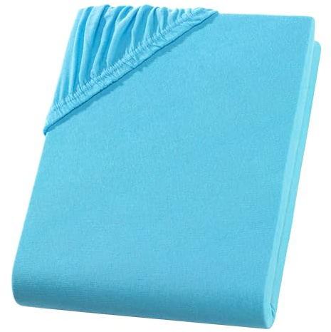 Premium Spannbettlaken - 180-200 x 200-220 x 40 cm - 97% Baummwolle 3% Elastan - Oeko-tex® Made in Green zertifiziertes Spannbetttuch - Gummizug - Türkis
