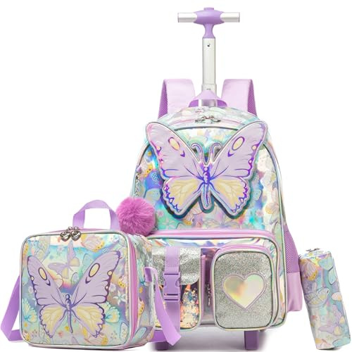 HTgroce Kinder Trolley Rucksack Schultasche Schulranzen Mädchen schultrolleys Schulrucksack Kinderkoffer Rolling Backpack Reisegepäck