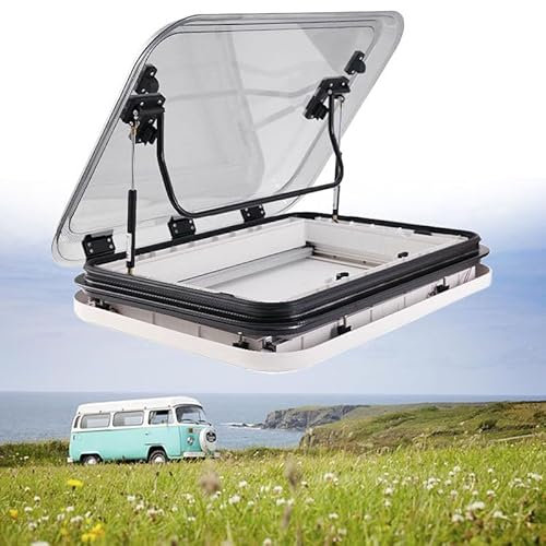 Lakenbroade Kit de Ventilation de Toit pour Camping-Car, Trappe de fenêtre de Toit découpée pour Caravane avec éclairage LED, Grande Trappe de Ventilation de Toit pour puits de lumièr,800x500mm