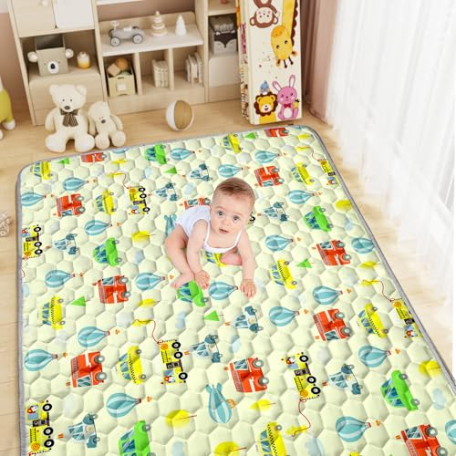 Aolso Alfombra Bebe, 150x 200cm Alfombra Bebe Plegable, Antideslizante Algodón Alfombras de Gateo, Colchoneta para Niños para Juegos en el Suelo, Suave & Grues-Vehículos de Construcción