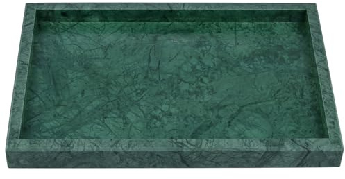 ZOENHOU Naturlig marmor bricka 30 x 20 x 3 cm, grön rektangulär serveringsbräda, marmorstenbricka för kosmetisk arrangör vanitet hylla, toalettbord och badrumsdekoration