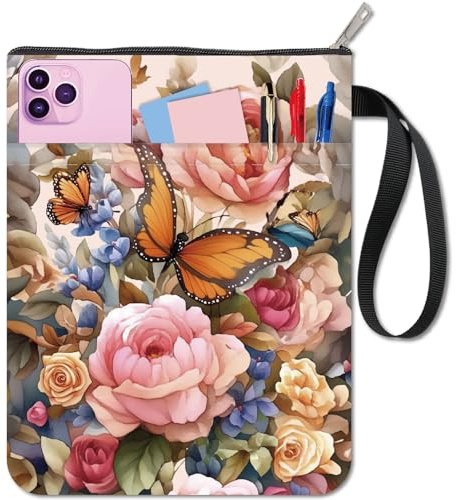 craspire Bucheinband Mit Blumenmuster Buchhülle Aus Stoff Wasserdicht Waschbar Für Frühlingsnotizbücher Und Taschenbuch Schutztasche Mit Reißverschluss Und Zusätzlicher Vordertasche Geeignet