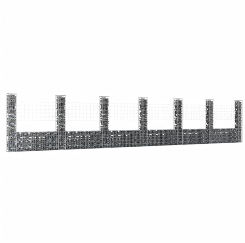 Metal Gabions for Stones, U-Shaped Gabion with 7 Steel Posts, 740x20x150 cm, Heavy-Duty Wire Mesh Rock Cages for Landscaping, Erosion Control & Garden Design