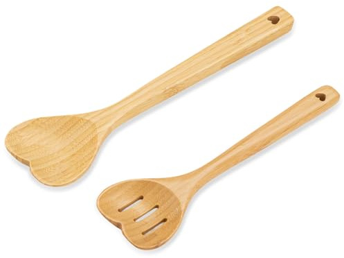 2 Stück Kochlöffel Herz, Kochlöffel Holz Hochzeit, Koch-Set mit Herz, Keine Kratzer in Töpfen, Küchenutensilien für Einweihungsfeiern, Valentinstag, Geburtstag, Hochzeitsgeschenke