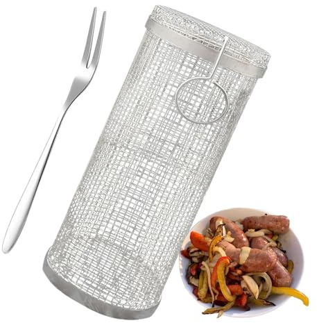 Cestino per grigliate - Cestino per barbecue | Cesti per grigliate verdure | Cesti per griglia in acciaio inossidabile | Rack per griglie a cilindro a maglie | Rack per griglie per verdure rotonde