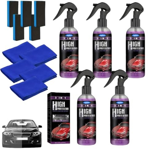 Kicklo Spray Di Rivestimento Ceramico Rapido 3 in 1 per Auto, Lucentezza E Protezione, Spray Sigillante Rapido per Vernice, Cera Protettiva Multifunzionale per La Riparazione(5pcs)