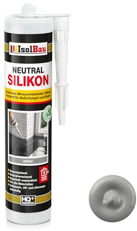 Isolbau - Bau-Silikon - Neutralsilikon 300 ml Grau - Abdichtung und Kleben - Natursteinsilikon - Füllen von Fugen im Innen- und Außenbereich - Für Küchen und Bade - Neutralvernetzend