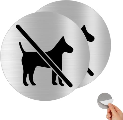 Señal Autoadhesiva de Aluminio Prohibido Perros Ø100 mm – Placa Redonda 0,8 mm – Pack 2 – Cartel Sin Mascotas y Señal de Restricción para Accesos