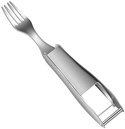 2 in 1 Stainless Steel Fruit Cutter, 2025 Watermelon Cutter with Retractable Fork, Portable Cutters Slicer Tool, Melon Tool for Home Kitchen Summer (Silver, 20.2x3.1cm)