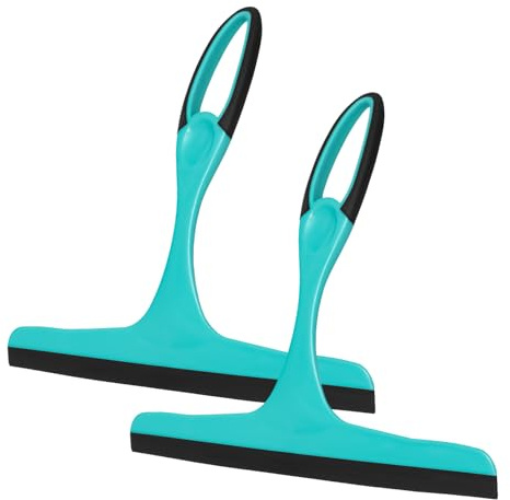 Flatro Window Squeegee Shower Cleaner Scraper (Pack of 2) | Handheld Shower, Car Windows Squeegee Glass Cleaning (Grey/Turquoise) with Rubber Blade | Window Squeegees for Mirrors & Tiles