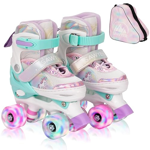 Sawyer Bikes - Patines Ajustables 4 Ruedas LED - Tallas 23 a 38 (Arcoíris, M (31-34))