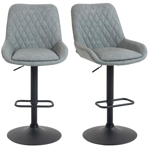 HOMCOM Breakfast Bar Stools Set of 2 Height Adjustable Swivel Light Grey
