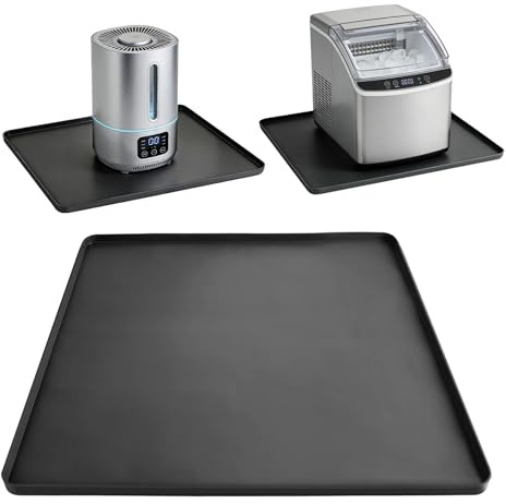 LTHCCOU Air Conditioner Drip Pan Waterproof Thick Portable AC Silicone Mat with Raised Edges 20''X20''X0.6 Non-Slip Under Humidifier Mini Fridge Mat for Floor Carpet Protect, Black