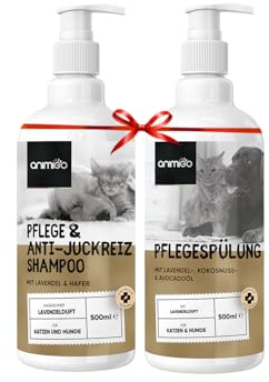 animigo Shampoo & Conditioner für Hunde & Katzen - jeweils 500 ml - Mit Kokosnussöl, Aloe Vera, Hafer, Kamille, Lavendelöl & Avocadoöl - Für Langes und kurzes Fell - Für Aller Rassen und Größen