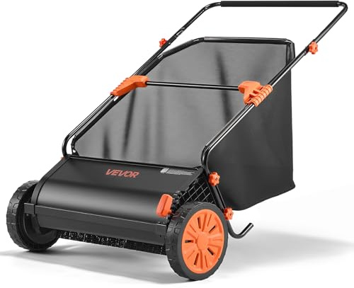 VEVOR Barredora Peinadora Césped Manual, Ancho de Trabajo de 66 cm, Cepillo para Césped, Saco de Recogida de 198 L, 10 Alturas Ajustables, para Limpiar Hojas Piñas Agujas de Pino en Jardín Acera Patio