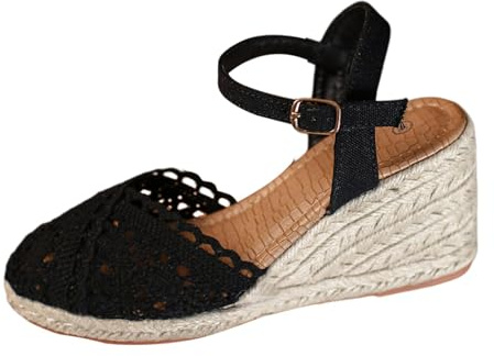 Espadrilles dam kilklack, sandaletter dam tjocka stängda främre kilsandaler justerbart spänne kilsandaletter kilsandaletter bekväma sandaletter med klack linnesula sandalett
