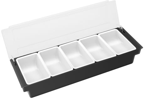 Contenitore per ingredienti, 5 scomparti, contenitore per frutta, in plastica, con coperchio trasparente, dispenser per spezie, pizza, ingredienti, frutta, spezie, alimenti, snack, cocktail