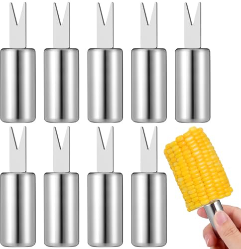 KAJNBN Edelstahl Grillgabeln 10Pcs ohne scharfe Ecken, kreative Mais und Obstgabeln für Familien und Cafes