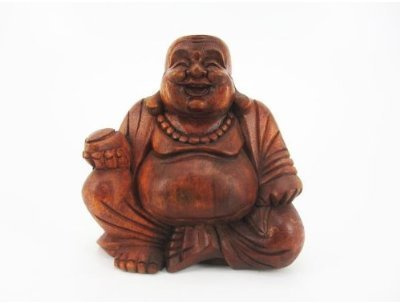 Ciffre Großer Happy Buddha Holz geschnitzt Sitzend Bali Massiv 20cm Fair Trade