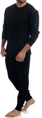 elegance1234 Men's 2pc Thermal 100% Pure Cotton(240 GSM) Long Sleeve Top and Long John Set (Medium, Black)