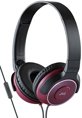 JVC HA-SR225-R-E Cuffia Leggera ad Alta Qualità, con Microfono e Telecomando a Tasto Singolo, Rosso