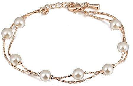 Crystalline Azuria Mujer 18ct Chapado en Oro Rosa Perlas Blancas simuladas Pulsera 20 cm para Mujer y Niña
