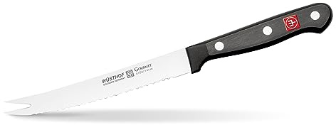 WÜSTHOF Gourmet Five Inch Tomato Knife | 5 Tomato Knife with Serrated Edge | Precise Laser Cut High Carbon Stainless Steel Serrated Utility Knife – Model
