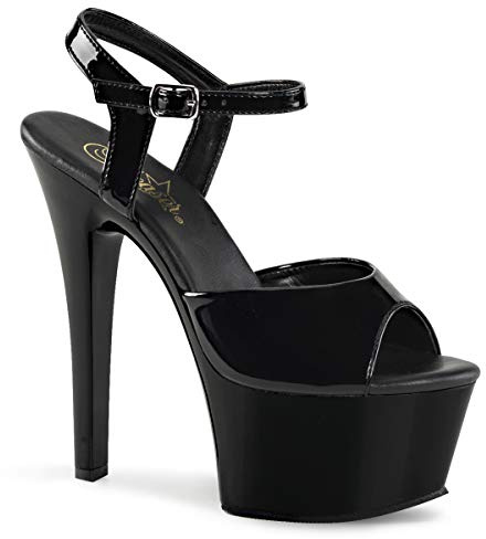 Aspire-609 stiletto sandal with ankle strap black patent - (EU 42,5 = US 12) - Pleaser