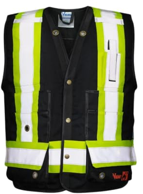 Viking Open Road Surveyor FR Safety Vest - Fire Retardant Class 1 Reflective Vest; ANSI/ISEA and CSA Compliant, Black - L