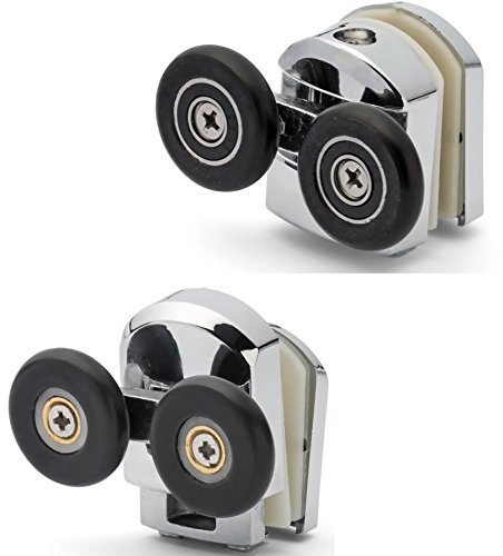 ShowerPart Twin/Double Top And Bottom Shower Door Rollers/Wheels/Runners APQ5, Shower Door Wheel Diameter 25mm, Wheel Thickness 6mm, Chromed Plastic Cover, Shower Door Replacement Parts, 4x