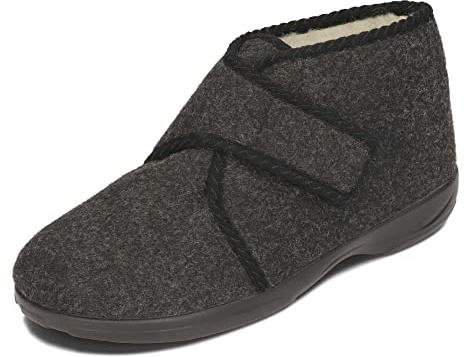 BAWAL Pantuflas de Fieltro Cálidas para Mujer y Hombre con Cierre de Velcro 36-46 EU (Gris/Negro, Sistema tallas calzado EU, Adulto, Números, mediano, 44)