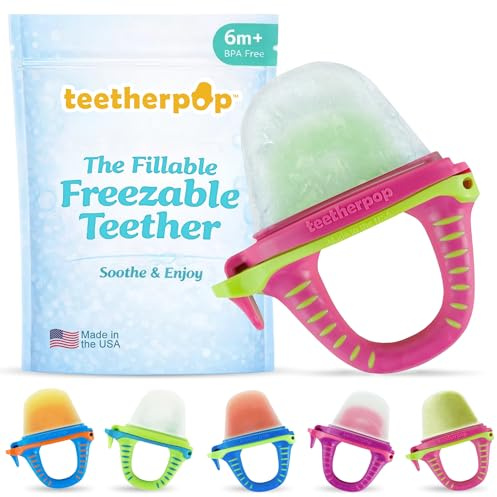 Teetherpop Fillable Freezable Teethers for Babies - Breastmilk Teether with Spill-Proof Sippy Slits – Teething Popsicle for Baby, Liquids & Purées, Cooling Teething Relief Feeder Pacifier - PinkLimon