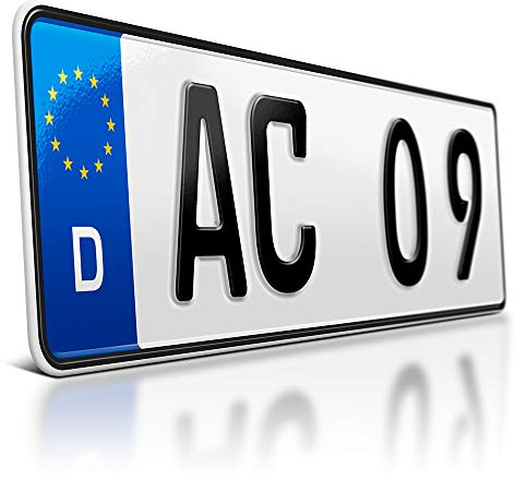 1 Kfz Kennzeichen | 390 x 110 mm | Kurzes Autokennzeichen | Nummernschild | DIN-zertifiziert – Wunschkennzeichen mit individueller Prägung | Sportliches Auto-Schild | Kurze Länge – 39 cm
