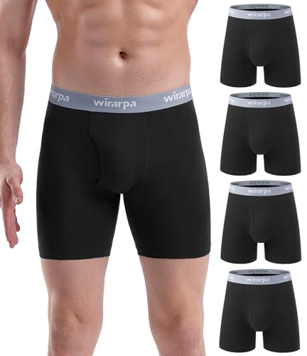 wirarpa Calzoncillos Hombre Boxer Algodon Ropa Interior Cómoda para Hombres Sin Etiquetas con Abertura Pack de 4 Negro Talla 2XL