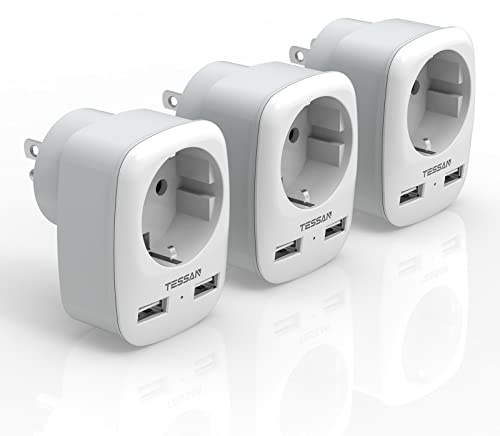 TESSAN 3 Stück USA Adapter Steckdose, Reiseadapter USA mit 2 USB
