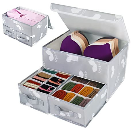Organizer per Biancheria Intima e calze, Armadio Divisori Pieghevole per Cassetti, Organizer per vestiti con coperchio per reggiseno, mutandine, magliette, maglioni (1 Pezzi)
