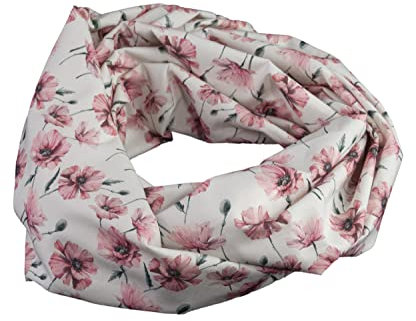 bettina bruder - Damen-Loop Schlauchschal Mohnblumen creme weiß rosa - 100% Baumwolle