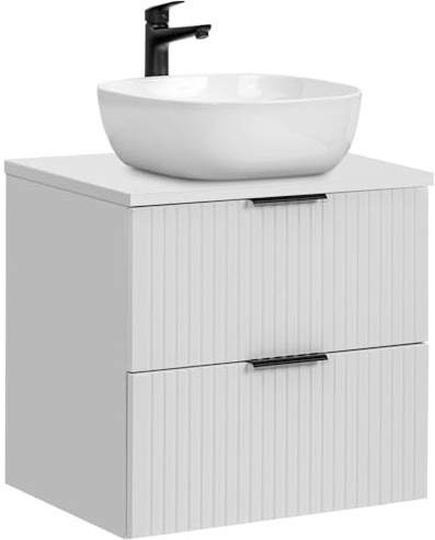 Lomadox Badmöbel Waschtisch Set Unterschrank weiß matt gerillt, Keramik-Waschbecken, 2 Softclose-Schubkästen, B/H/T 60,6/74,2/46,5 cm