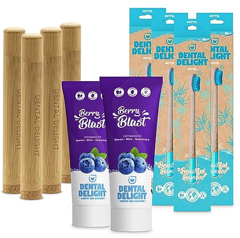 DENTAL DELIGHT - Reisezahnbürsten Set - Zahnbürsten Etui + Bambus Reisezahnbürste (Groß)