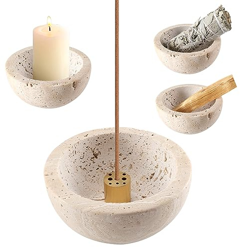 SHICANGSHIYE Incense Holder for Sticks and Cones - Handcrafted Limestone Incense Burner and Ash Catcher, Modern Stone Holder for Aromatherapy, Meditation, and Japanese Incense