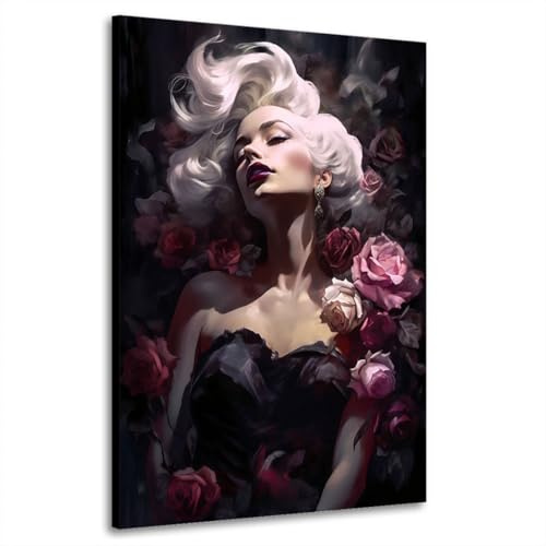 Kunstgestalten24 | Marilyn Monroe Erotik FlowerLeinwand-Bild | mit Echtholz-Keilrahmen | Leinwandbild Wandbild Gemälde Kunst Art | Hochwertige Kunstdrucke | XXL Bilder auf Leinwand