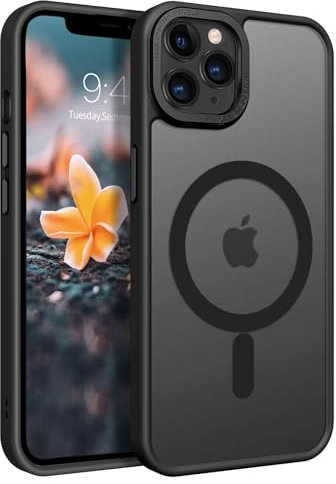 GUAGUA Strong Magnetic for iPhone 11 Pro Max Case [Compatible with MagSafe] [Military Grade Protection] Translucent Matte Back Slim Shockproof Anti-Scratch Phone Cover 6.5-Inch, Black