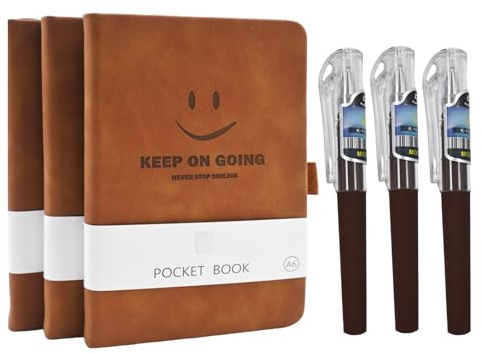 BieFuDan Notizbuch A6, 3 Stück Notizbücher Set, Journale Buch Bulk mit 3 Gelstiften schwarz, 80 GSM, 200 Seiten, Innere Seite 9x14cm, Mini Notizblock Set geeignet für Büro und Schule, Notizheft