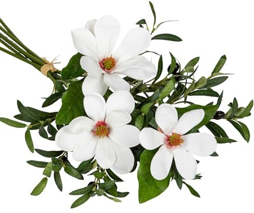70cm Olivenzweig Künstlich mit Magnolien Blumen Kunstzweig Künstliche Blumen für hohe Vase Blumenarrangements, Vasen, Blumensträuße, Kränze, Tafelaufsätze, Hochzeit, Grünpflanzen, Heimdekoration