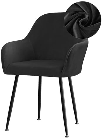 Highdi Stuhlhussen mit Armlehne, Stretch Samt Stuhlbezug Hochlehner Esszimmerstühle Bezug Sesselbezug Hussen für Stühle Waschbar Universal für Esszimmer Hotel Bankett Deko (Schwarz,6er Set)