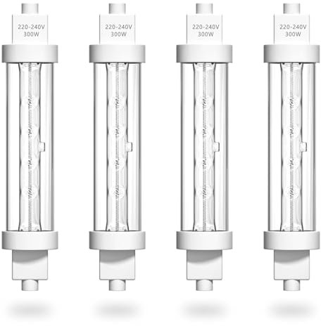 HeatingLux R7S Food Heat Lamp Bulb 300W Gantry Heating Lamp Jacketed Light Halogen Gantry Kit Food Safe Lamp 240v for Buffets, Catered Event, 4 PCS