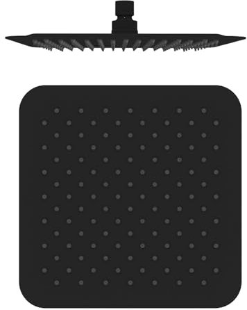 Quadratische Regendusche 20cm | Ultraflach Brausekopf Duschkopf Schwarz Matt | Regenduschkopf für Wand-Deckenmontage | Einbauduschköpfe mit Antikalk-Düsen