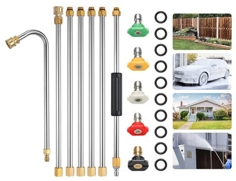 YUET High Pressure Washer Wand Extension Set, Replacement Lance, 8.5-Feet, 1/4 Inch Quick Connect, 4000 PSI Gutter Cleaning Tool Rod,Roof Cleaner Lance with 5 Pcs Nozzle Tips, 10 Pcs Rubber Ring