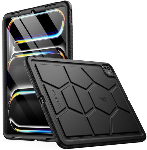 Poetic TurtleSkin – Coque pour iPad Pro 13 Pouces 2024, résistante aux Chocs, Robuste, adaptée aux Enfants, Protection Contre Les Chutes, Noir